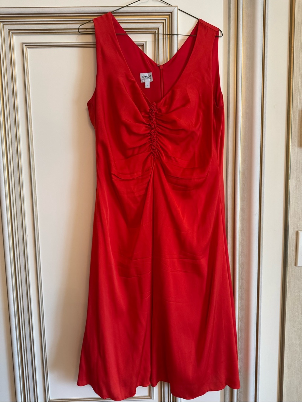 Armani Collezioni Red Sleeveless V-Neck Ruched Front Dress